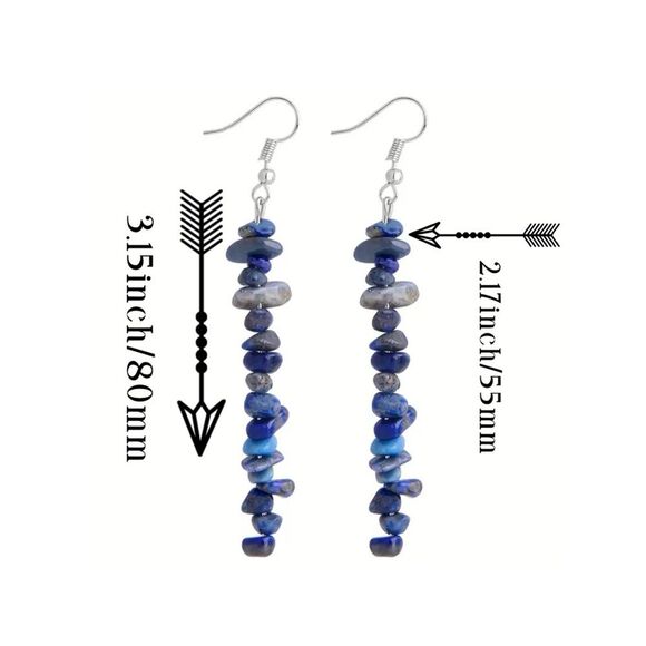 Natural Blue Lapis & Irregular Crystal Gravel Bead Earrings NWT - Picture 6 of 9